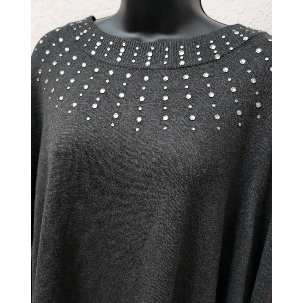 Lane Bryant 26/28 Long Sleeve Rhinestone‎ Embellished Sweater Gray NWT